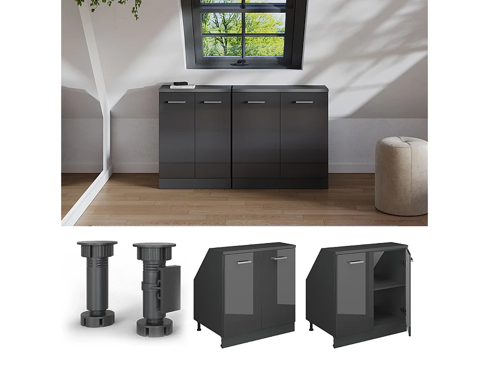 Dachschrägenschrank anthrazit hochglanz 80x60x81.6 rion