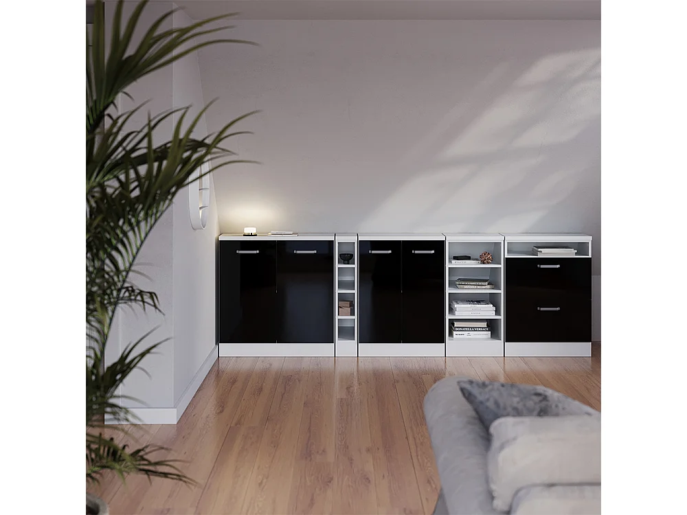 Dachschrägenschrank-Set schwarz hochglanz 140x60x81.6 rion