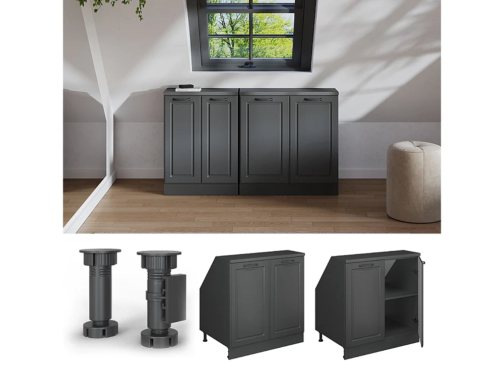 Meuble de rangement sous pente anthracite campagne 80x60x81.6 rion