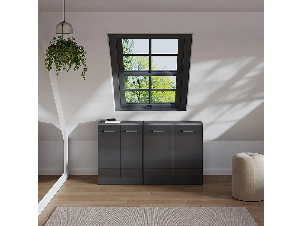 Dachschrägenschrank-Set anthrazit hochglanz 140x60x81.6 rion