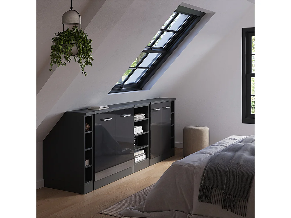 Dachschrägenschrank-Set anthrazit hochglanz 210x60x81.6 rion