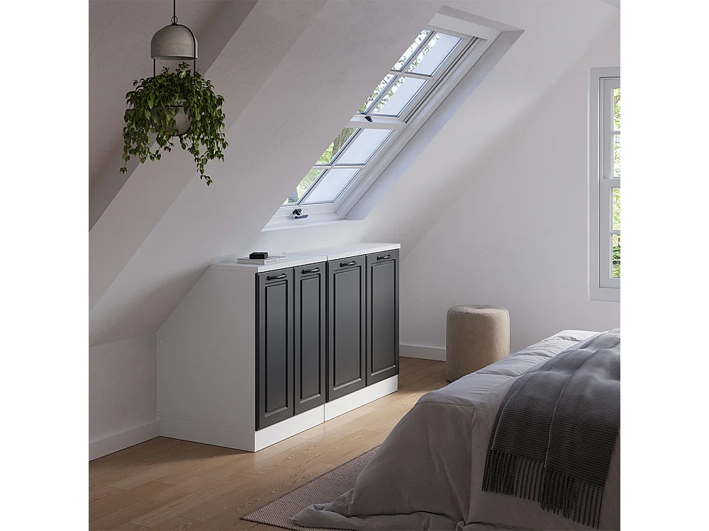 Ensembles de meuble de rangement sous pente anthracite campagne 140x60x81.6 rion