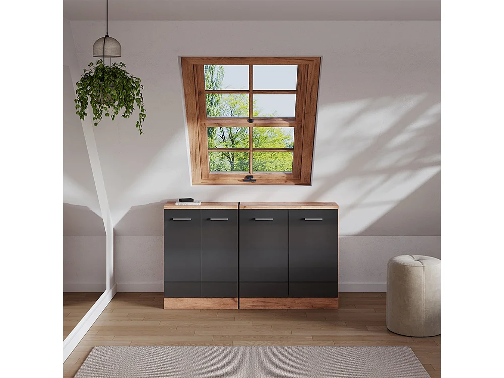 Dachschrägenschrank-Set anthrazit hochglanz 140x60x81.6 rion