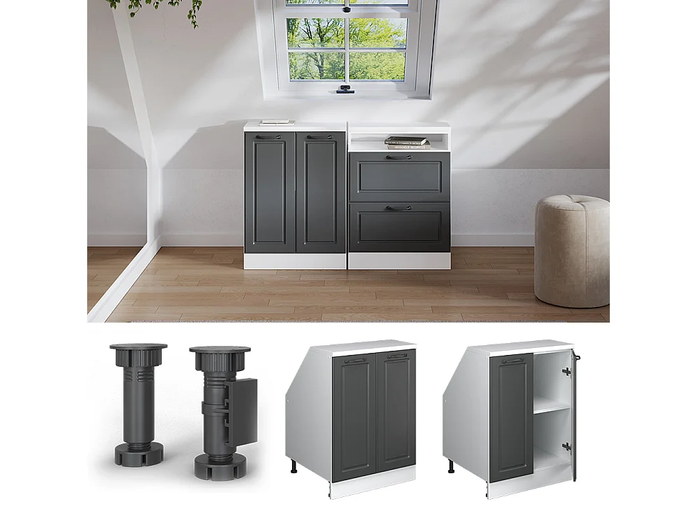 Meuble de rangement sous pente anthracite campagne 60x60x81.6 rion