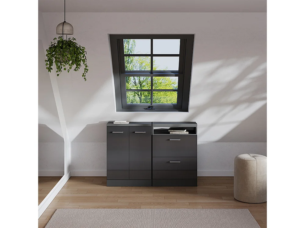Ensembles de meuble de rangement sous pente anthracite haute brillance 120x60x81.6 rion