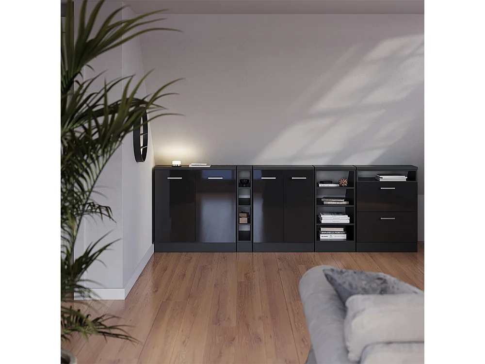 Ensembles de meuble de rangement sous pente anthracite haute brillance 120x60x81.6 rion