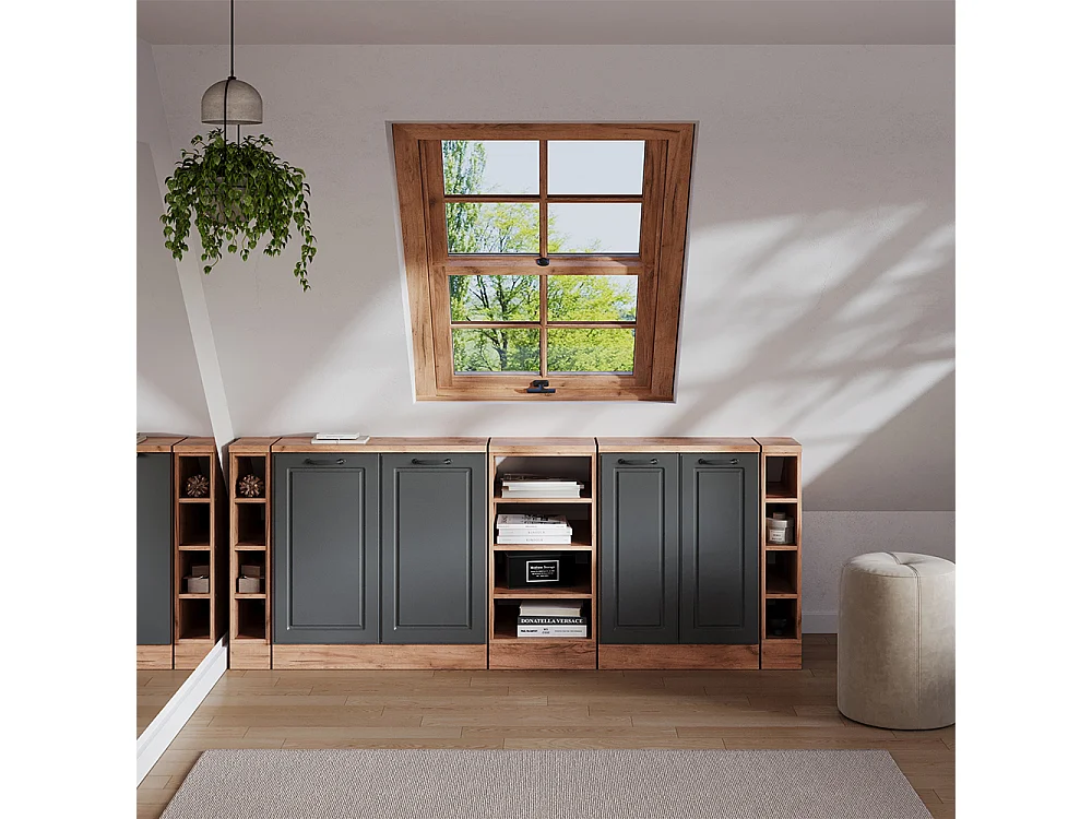 Ensembles de meuble de rangement sous pente anthracite campagne 210x60x81.6 rion