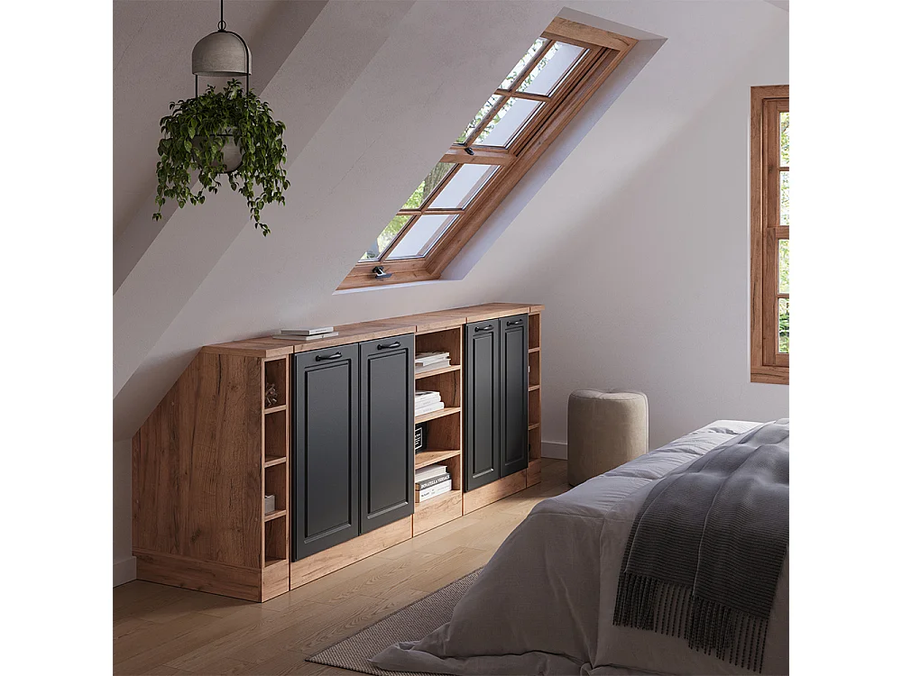 Ensembles de meuble de rangement sous pente anthracite campagne 210x60x81.6 rion