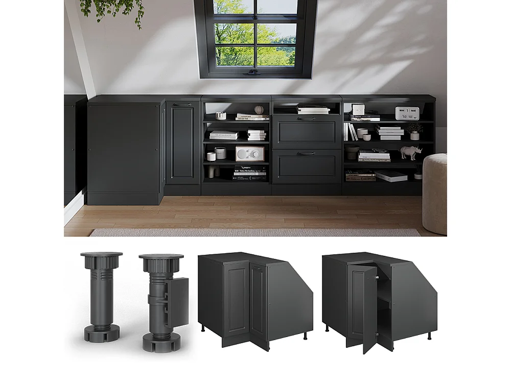 Meuble de rangement sous pente Armoire dangle anthracite campagne 75.6x60x81.6 rion