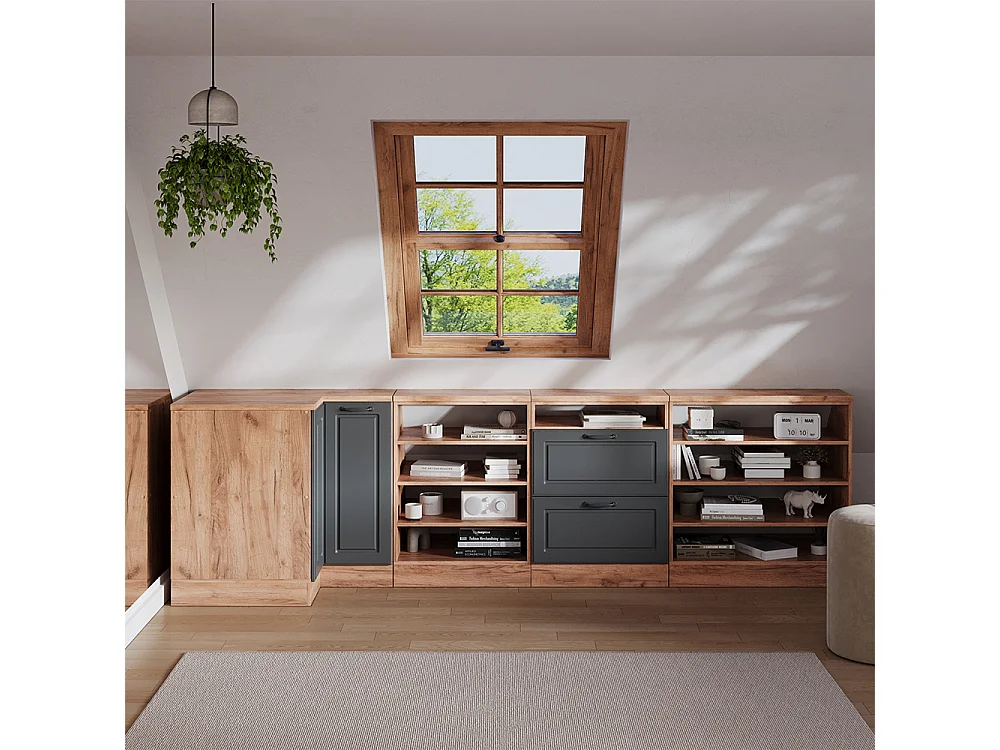 Meuble de rangement sous pente Armoire dangle anthracite campagne 75.6x60x81.6 rion