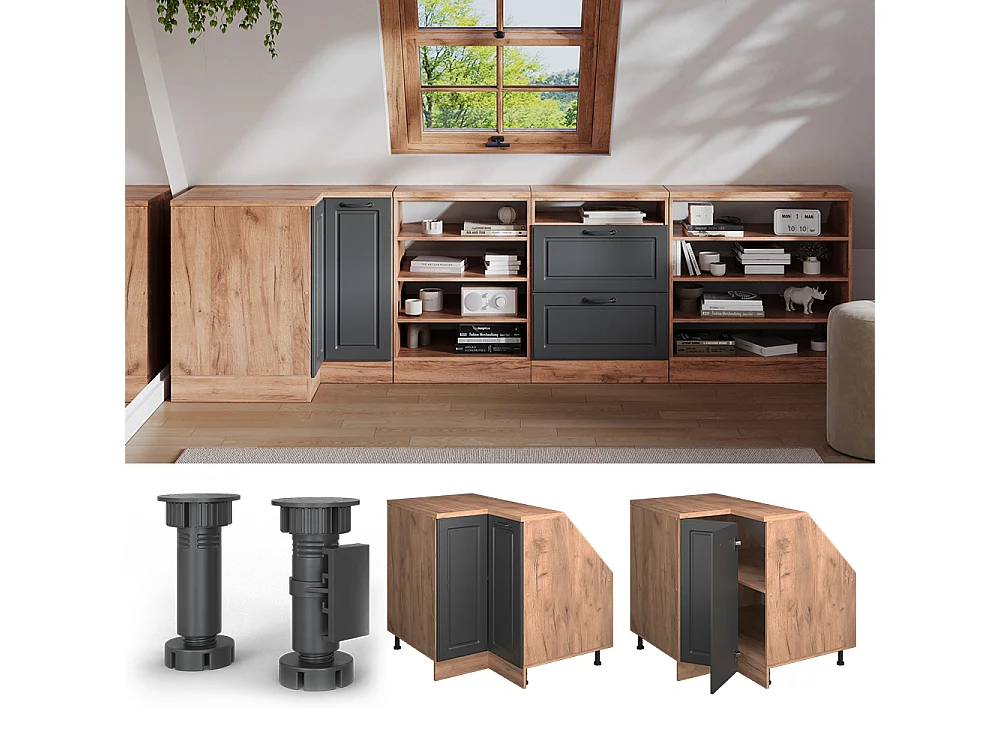 Meuble de rangement sous pente Armoire dangle anthracite campagne 75.6x60x81.6 rion
