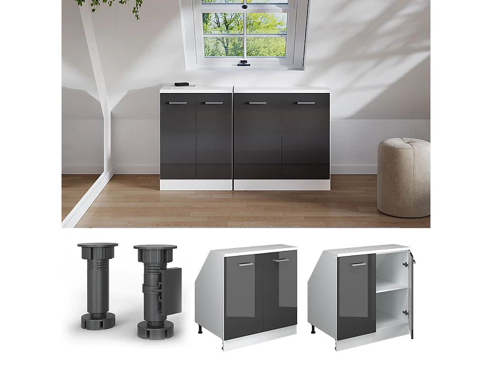 Dachschrägenschrank anthrazit hochglanz 80x60x81.6 rion