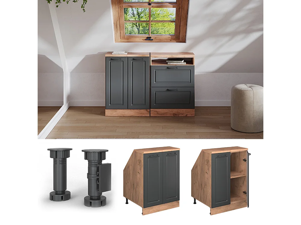 Meuble de rangement sous pente anthracite campagne 60x60x81.6 rion
