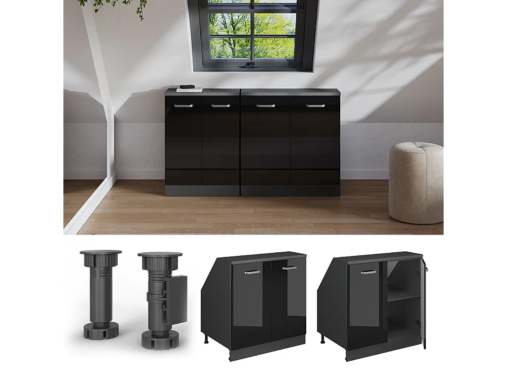 Dachschrägenschrank schwarz hochglanz 80x60x81.6 rion