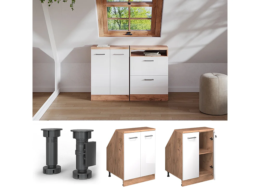 Dachschrägenschrank weiß hochglanz 60x60x81.6 rion