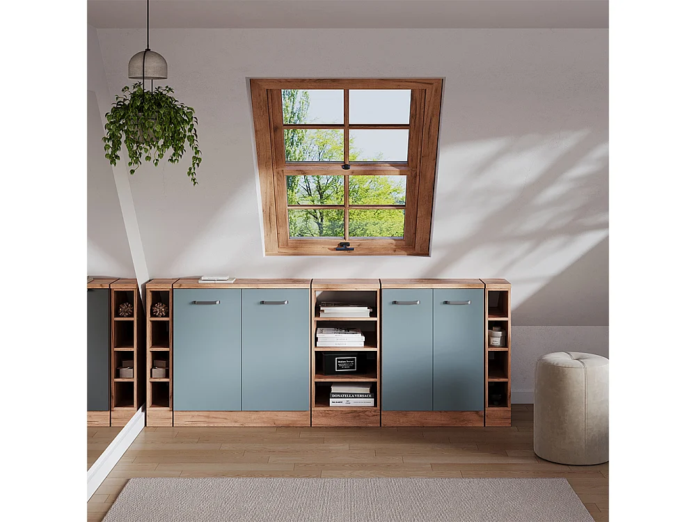 Dachschrägenschrank-Set blau-grau 210x60x81.6 rion