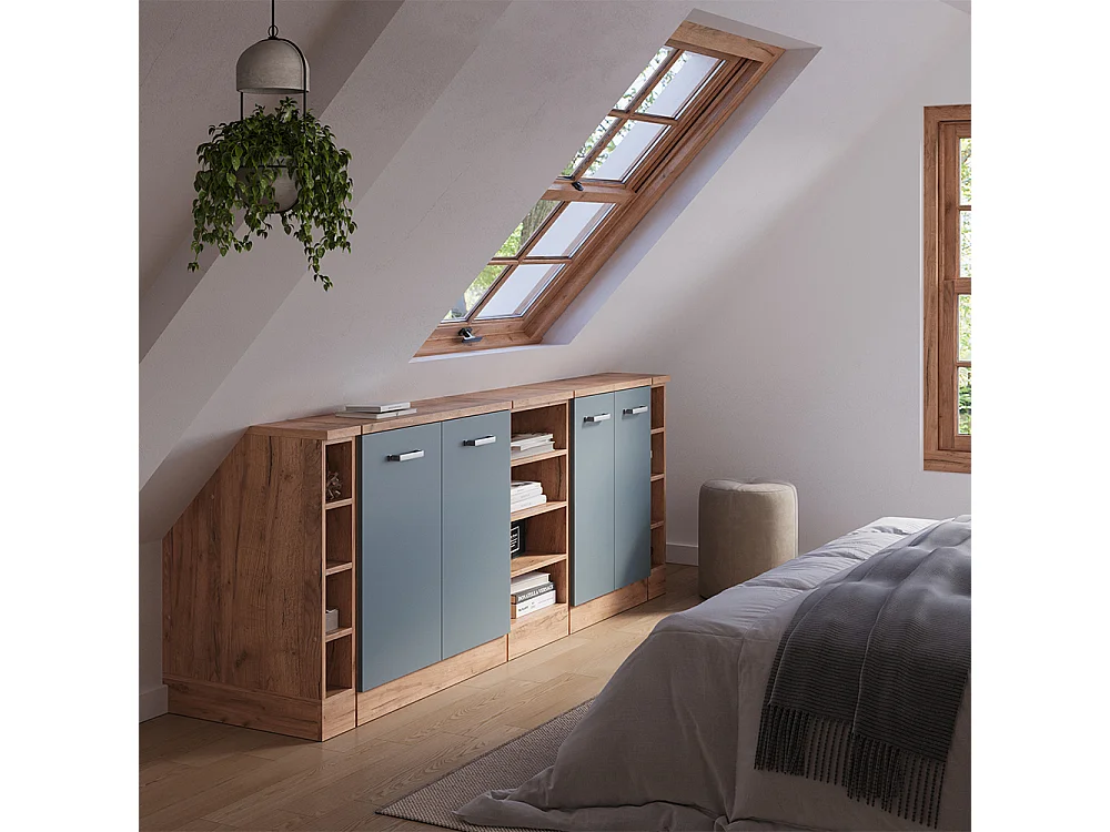 Dachschrägenschrank-Set blau-grau 210x60x81.6 rion