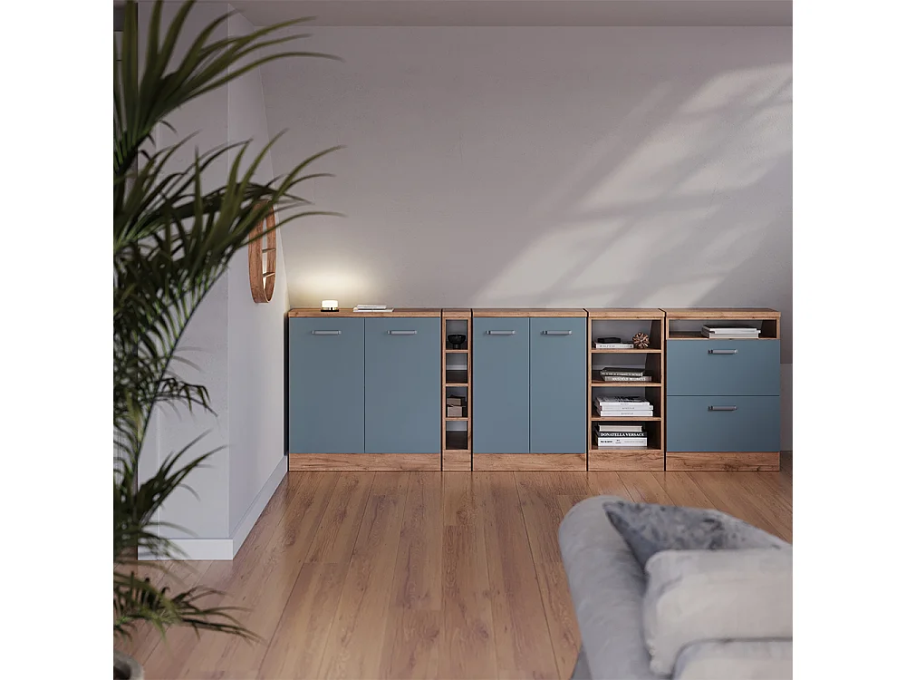 Dachschrägenschrank-Set blau-grau 210x60x81.6 rion