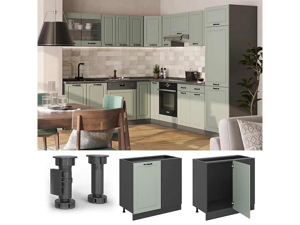Corner cabinet mint Shaker Style/anthracite 86x60x81.6 r-line