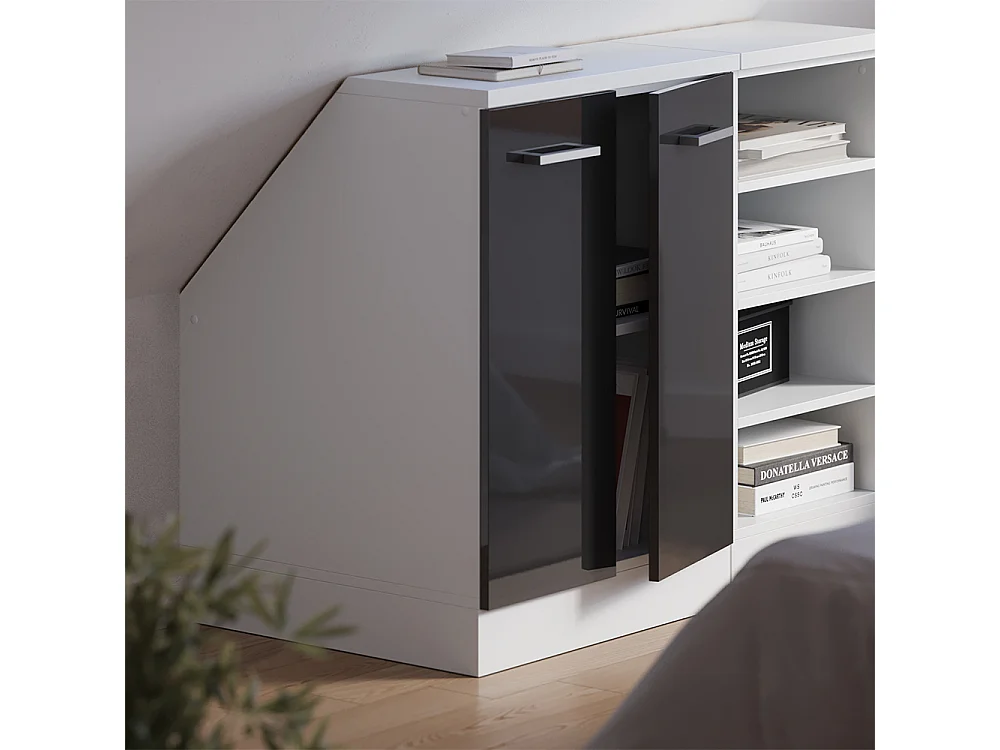Meuble de rangement sous pente anthracite haute brillance 60x60x81.6 rion