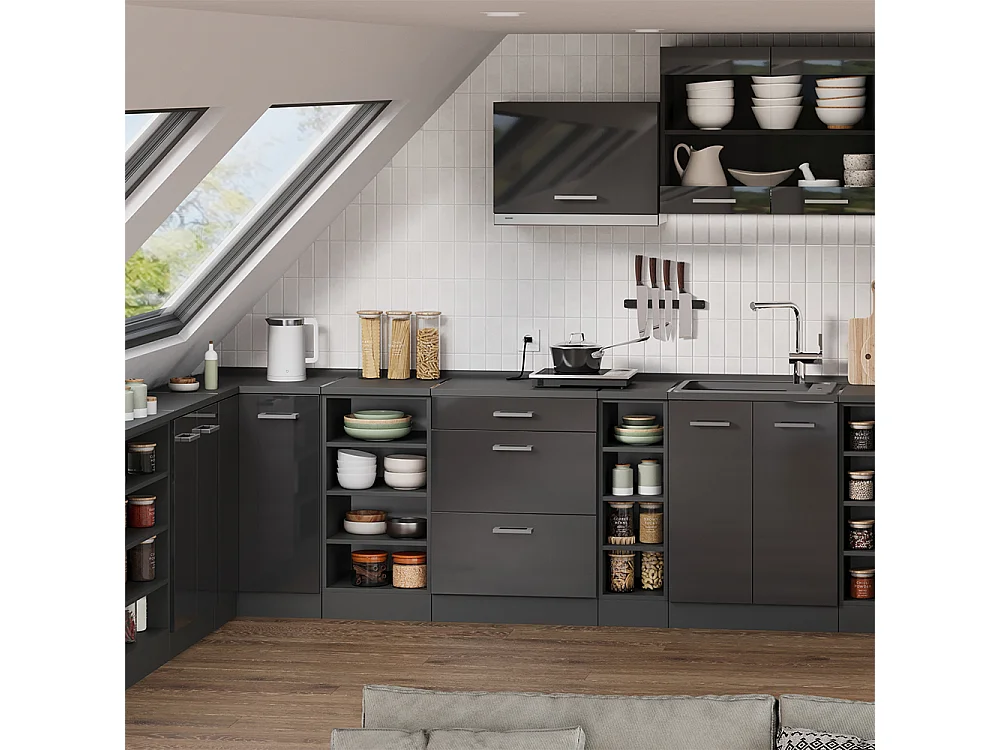 Kitchen cabinet for sloping roofs anthracite/anthracite 25x46x83.8 r-line
