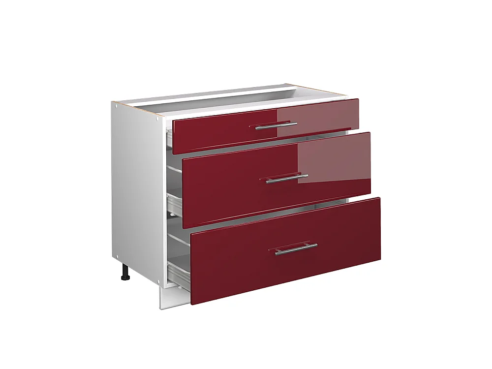 Meuble cuisine rouge bordeaux haute brillance/blanc 100x60x82 fame-line
