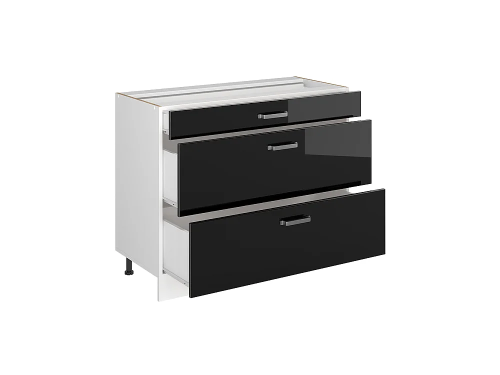 Kitchen base cabinet black high gloss/white 100x46x81.6 r-line
