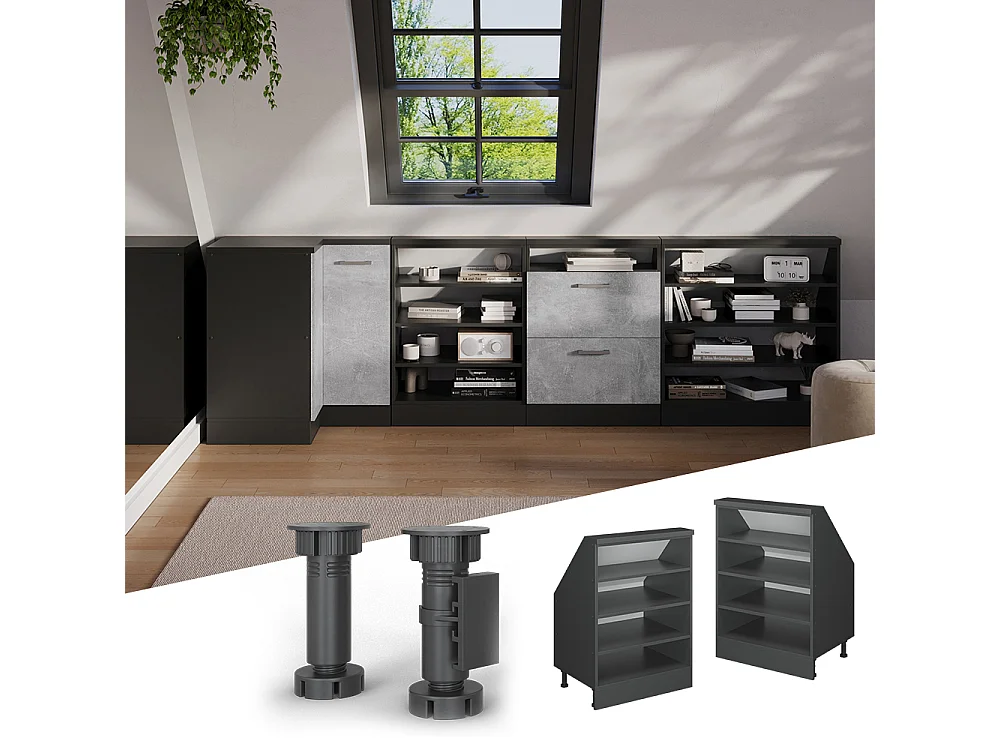 Kitchen cabinet for sloping roofs anthracite/anthracite 40x46x83.8 r-line