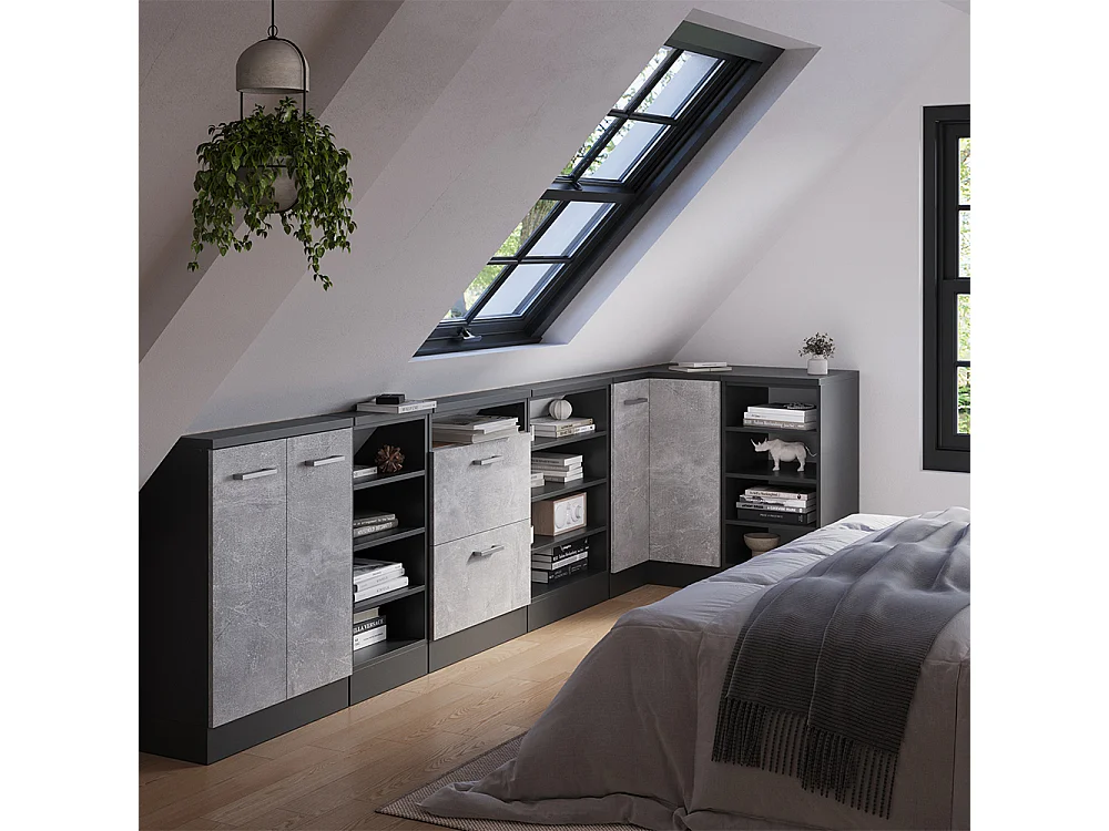 Kitchen cabinet for sloping roofs anthracite/anthracite 40x46x83.8 r-line