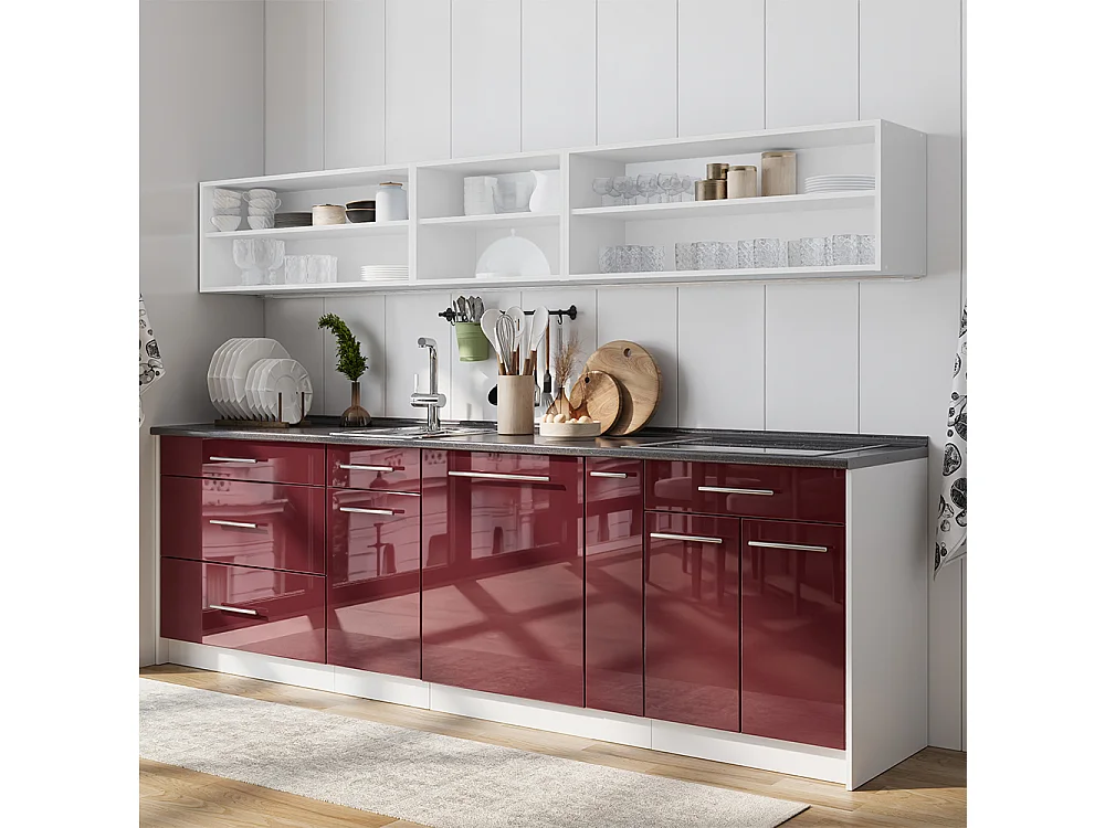 Meuble de cuisine rouge bordeaux haute brillance/blanc 20x60x82 fame-line