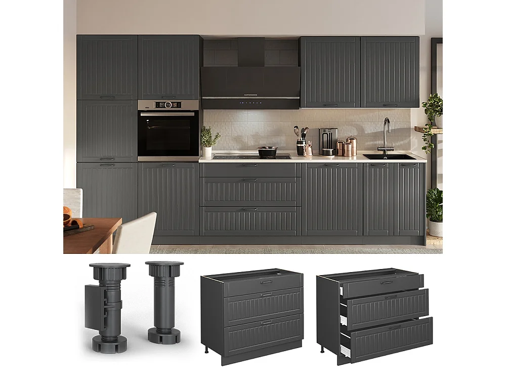 Kitchen base cabinet dark grey/anthracite 100x60x82 fame-line