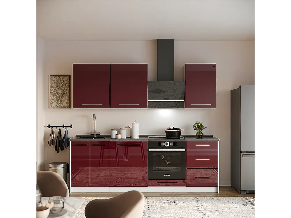 Meuble bas de cuisine rouge bordeaux haute brillance/blanc 60x60x82 fame-line