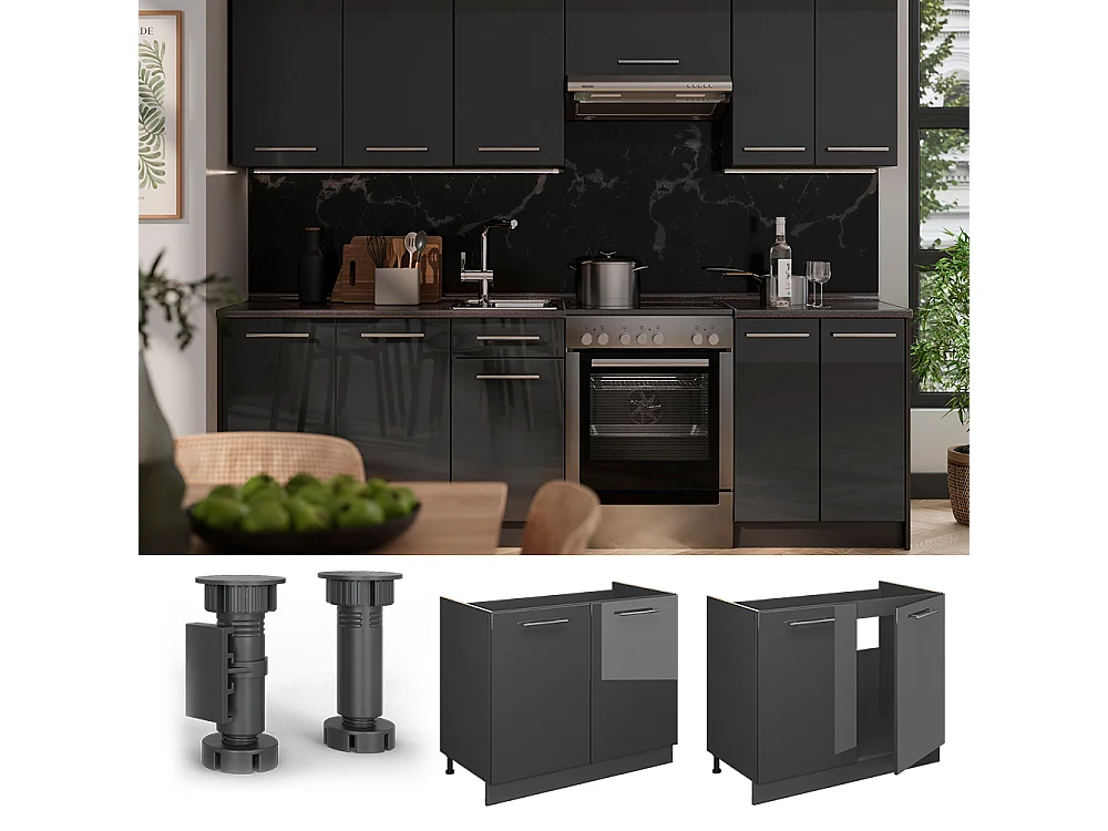 Sink base cabinet anthracite high gloss/anthracite 100x60x82 fame-line
