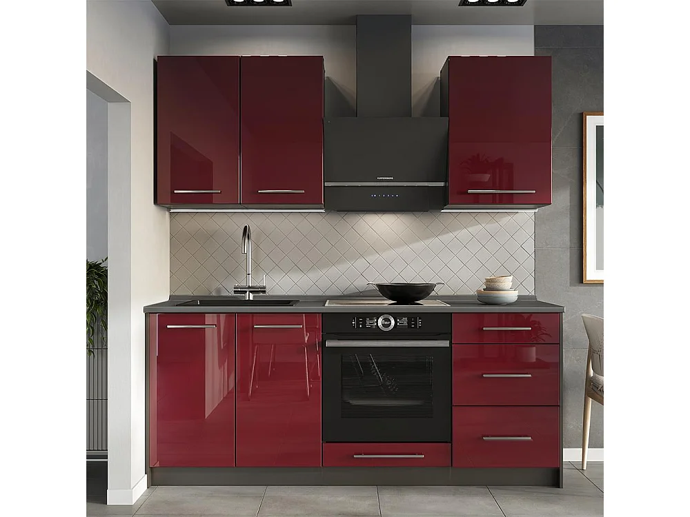 Meuble bas sous-évier rouge bordeaux haute brillance/anthracite 100x60x82 fame-line