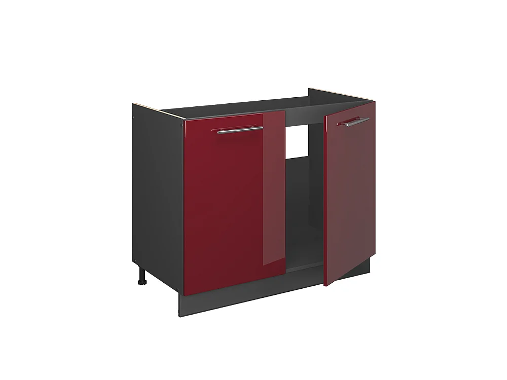 Meuble bas sous-évier rouge bordeaux haute brillance/anthracite 100x60x82 fame-line