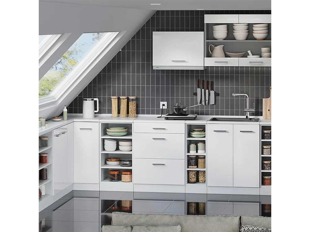 Kitchen cabinet for sloping roofs white/white 25x46x83.8 r-line