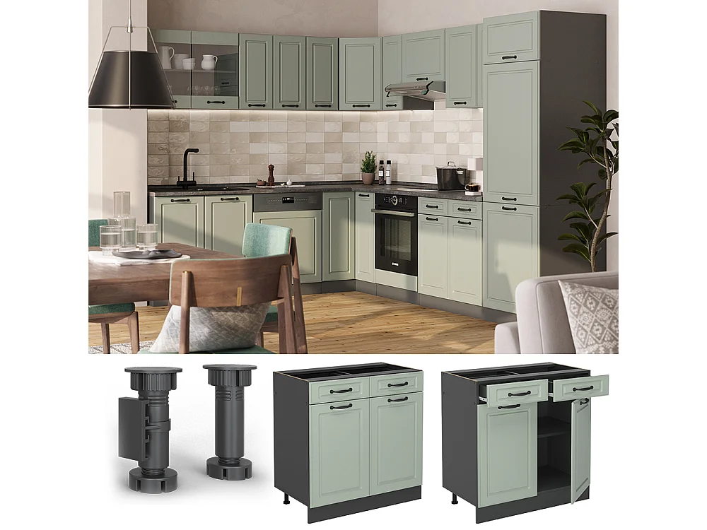Kitchen base cabinet mint shaker style/anthracite 80x60x81.6 r-line