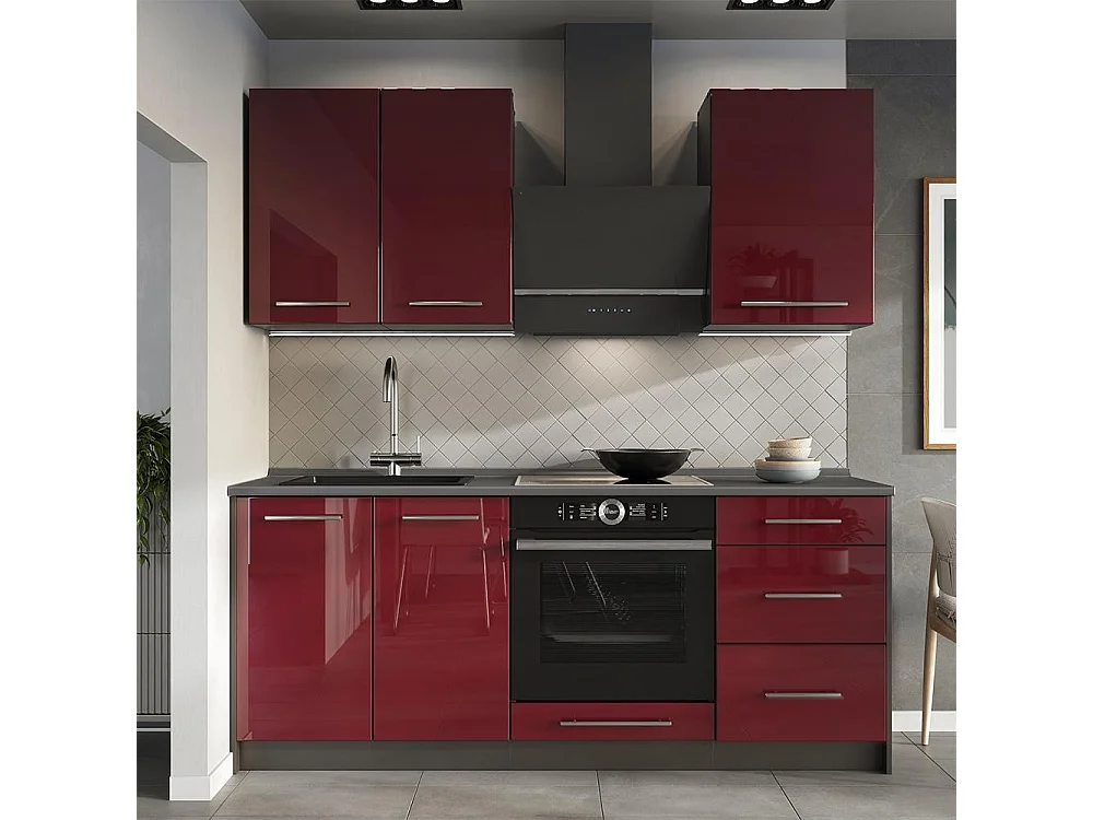 Meuble bas sous-évier rouge bordeaux haute brillance/anthracite 100x60x82 fame-line