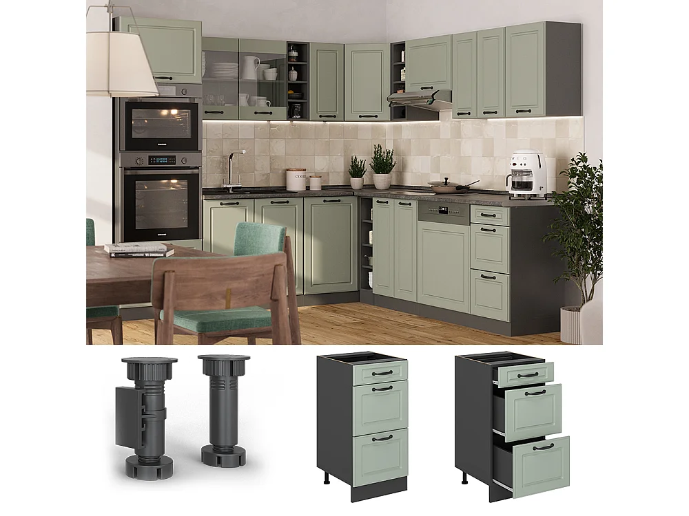 Kitchen base cabinet mint Shaker Style/anthracite 40x60x81.6 r-line