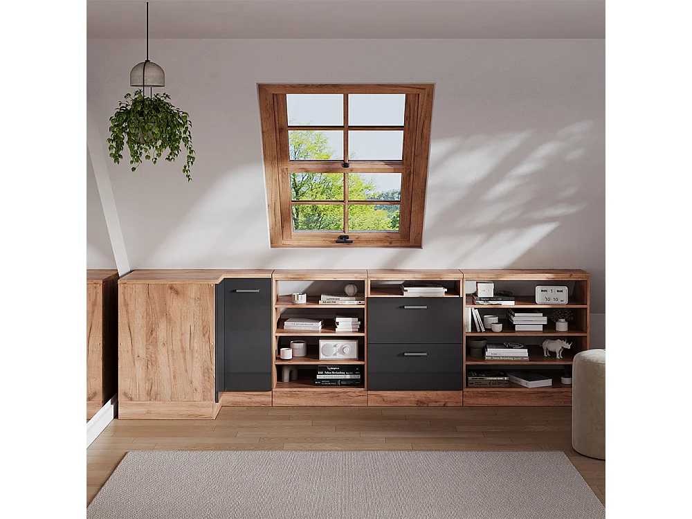 Meuble de rangement sous pente Armoire dangle anthracite haute brillance 75.6x60x81.6 rion