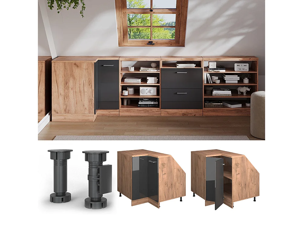 Meuble de rangement sous pente Armoire dangle anthracite haute brillance 75.6x60x81.6 rion