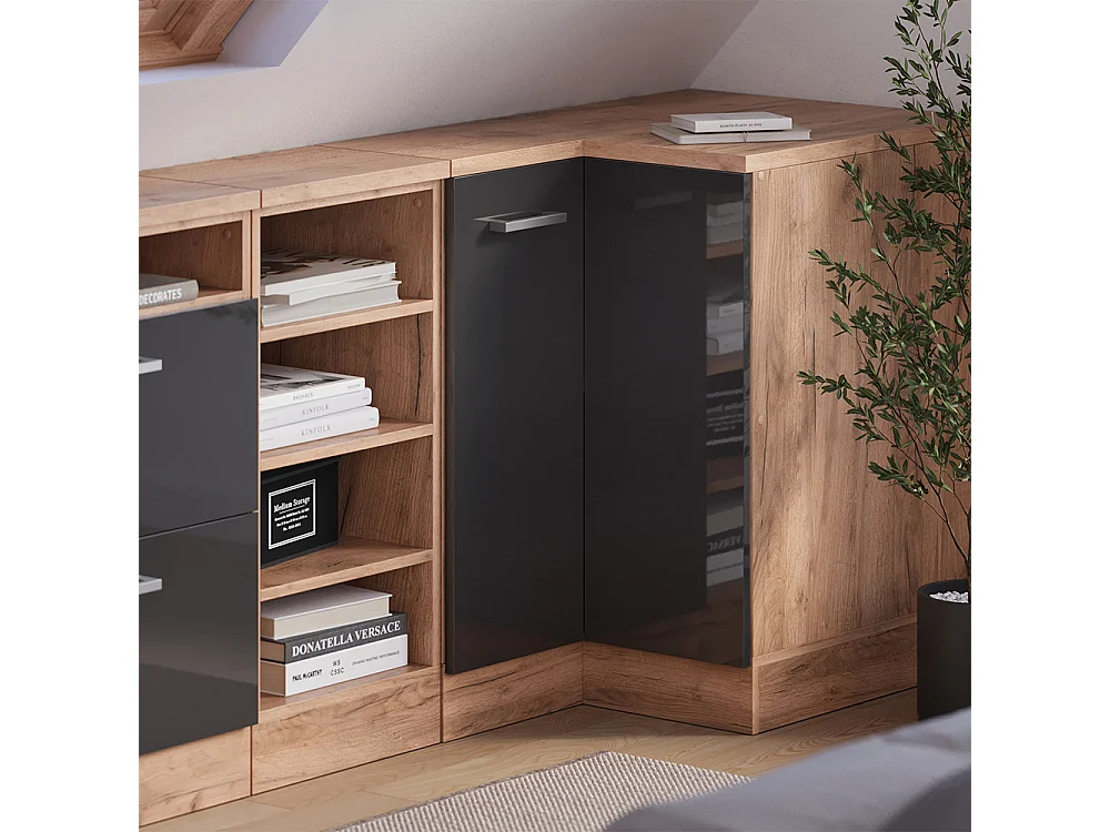 Meuble de rangement sous pente Armoire dangle anthracite haute brillance 75.6x60x81.6 rion