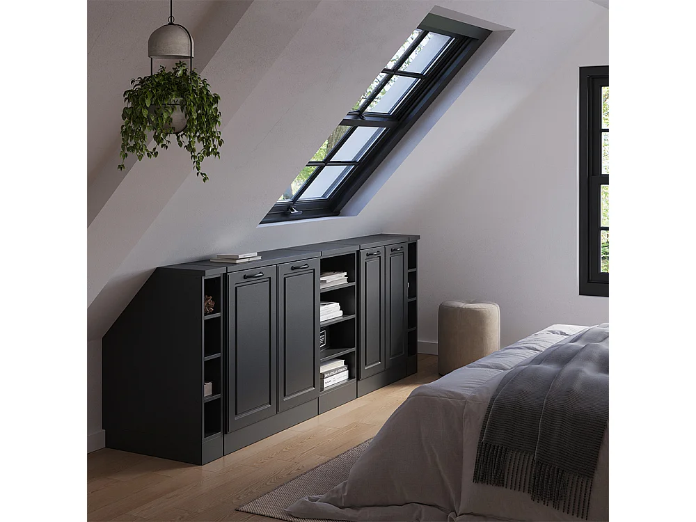 Ensembles de meuble de rangement sous pente anthracite campagne 210x60x81.6 rion