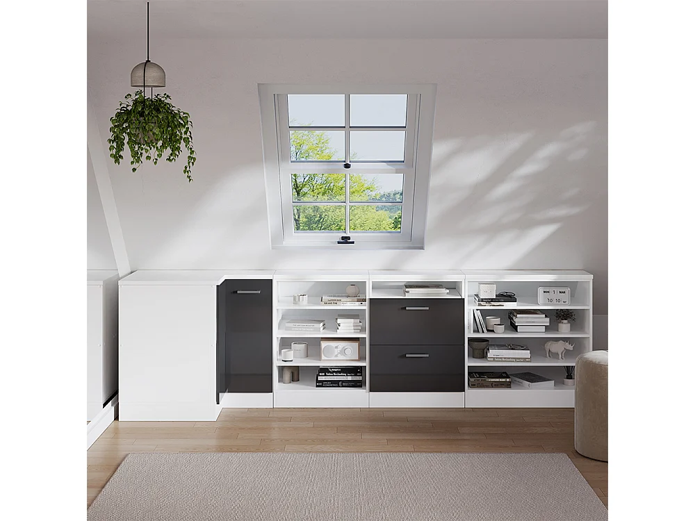 Meuble de rangement sous pente Armoire dangle anthracite haute brillance 75.6x60x81.6 rion