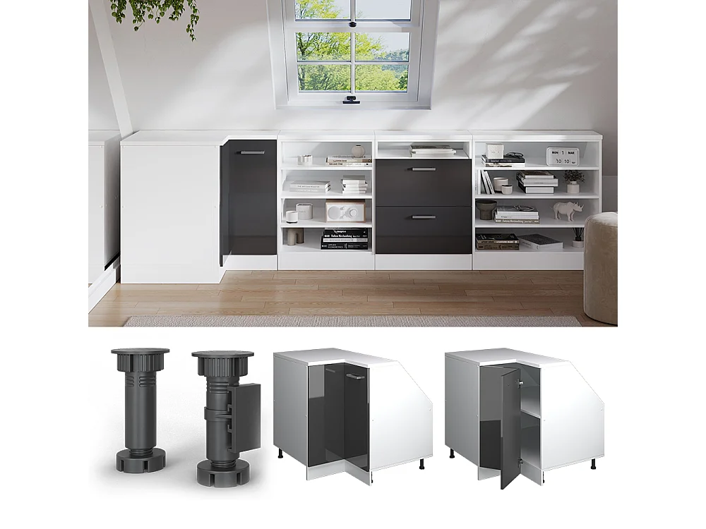 Meuble de rangement sous pente Armoire dangle anthracite haute brillance 75.6x60x81.6 rion
