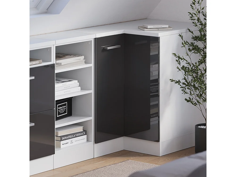 Meuble de rangement sous pente Armoire dangle anthracite haute brillance 75.6x60x81.6 rion