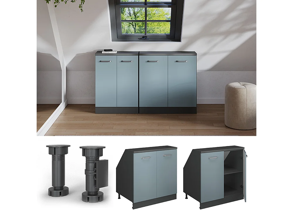 Dachschrägenschrank blau-grau 80x60x81.6 rion