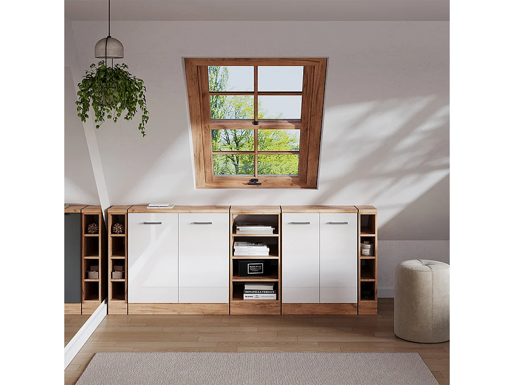 Dachschrägenschrank-Set weiß hochglanz 210x60x81.6 rion