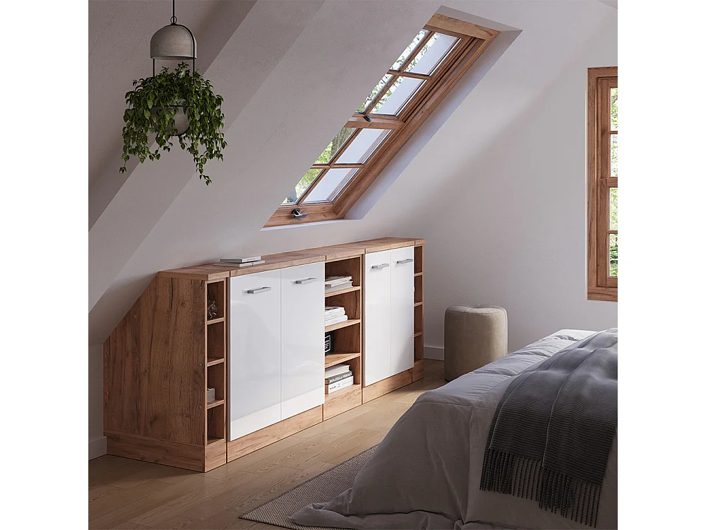 Dachschrägenschrank-Set weiß hochglanz 210x60x81.6 rion