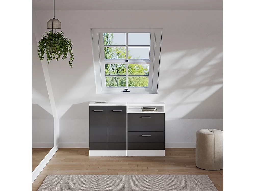 Ensembles de meuble de rangement sous pente anthracite haute brillance 120x60x81.6 rion